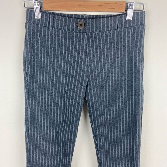 Betabrand Slim Straight Pullover Pinstripe Pants - Gray & White - Picture 4 of 8